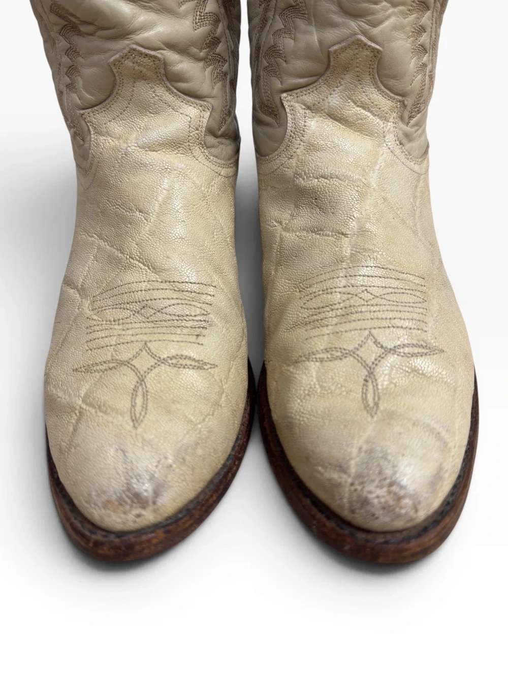 Justin Leather Western Cowboy Boots Beige Elephant Hide Vintage Mens Size 8